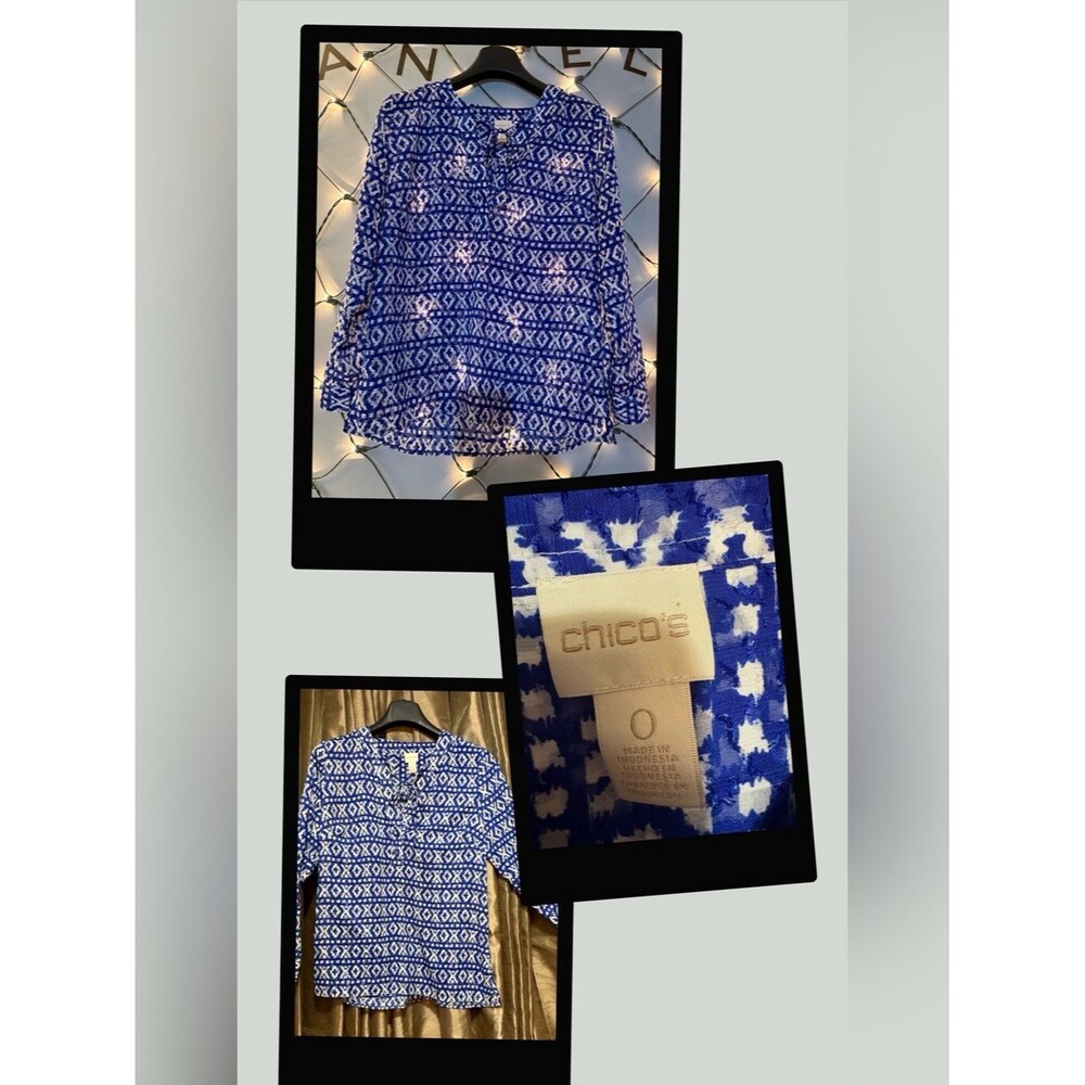 Chico's Blue & White Geometric Long-Sleeve #1914